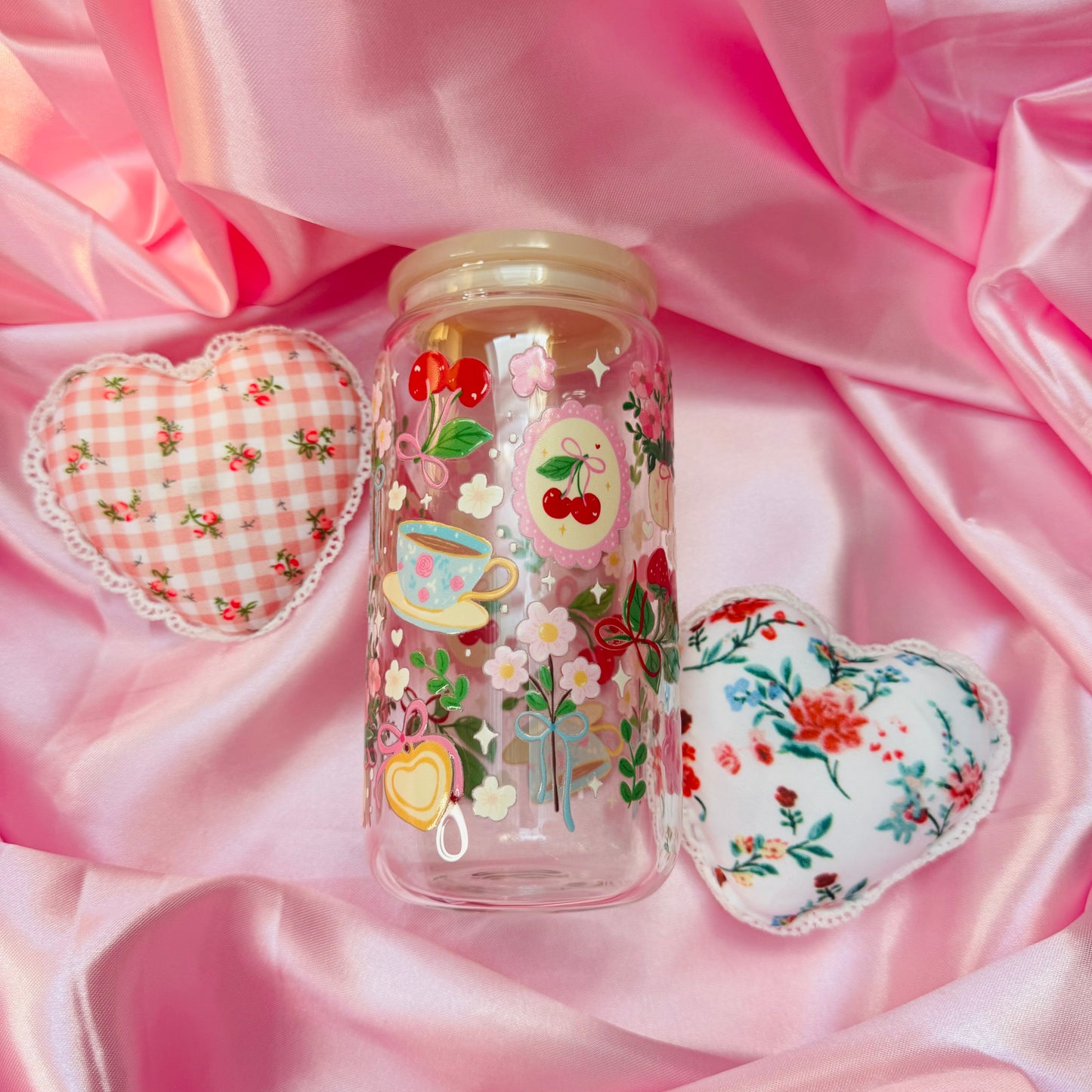 Floral Bookish Glass Cup