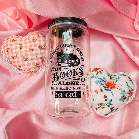 Cats & Books Glass Cup