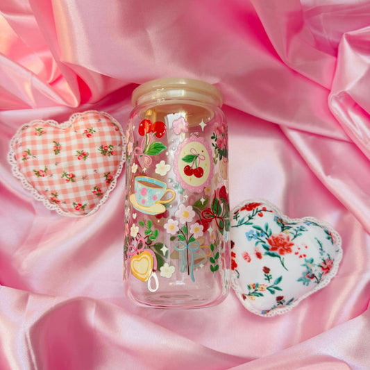 Floral Bookish Glass Cup